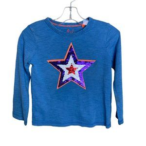 Mini Boden Flip Sequin Star Long Sleeve Blue Tee Shirt Boys 3-4